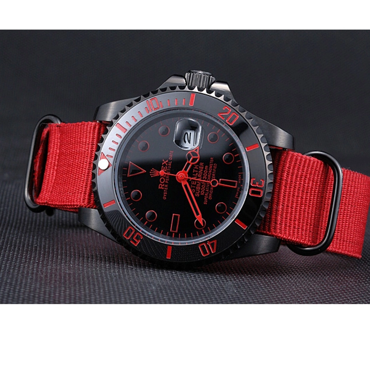 Rolex aaa copy 622010 Submariner Red Nylon Rolex Strap Stealth 0705